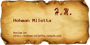 Hohman Miletta névjegykártya